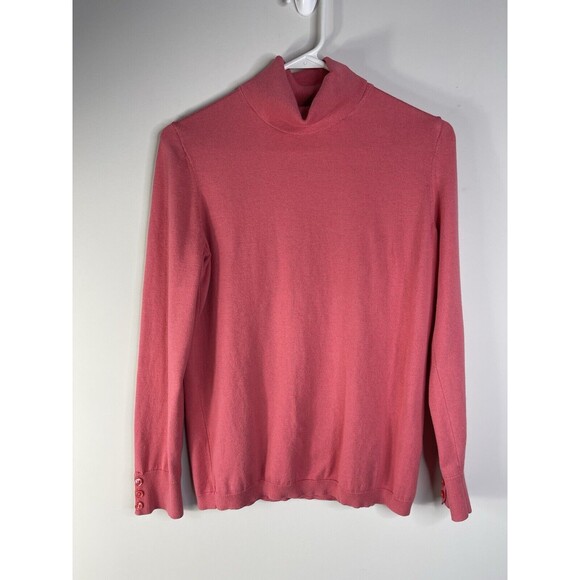 Talbots Woman Turtleneck Sweater Women's MP Coral Pink Cable Knit Cotton - Picture 1 of 6